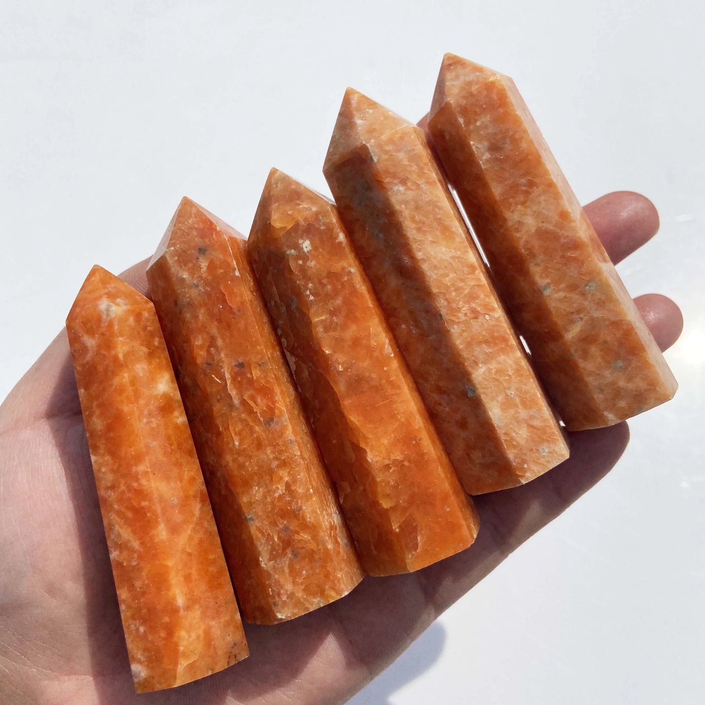 Orange Sunstone Natural Golden Crystal Polished 6 Sides Obelisk Sunstone Tower for Healing