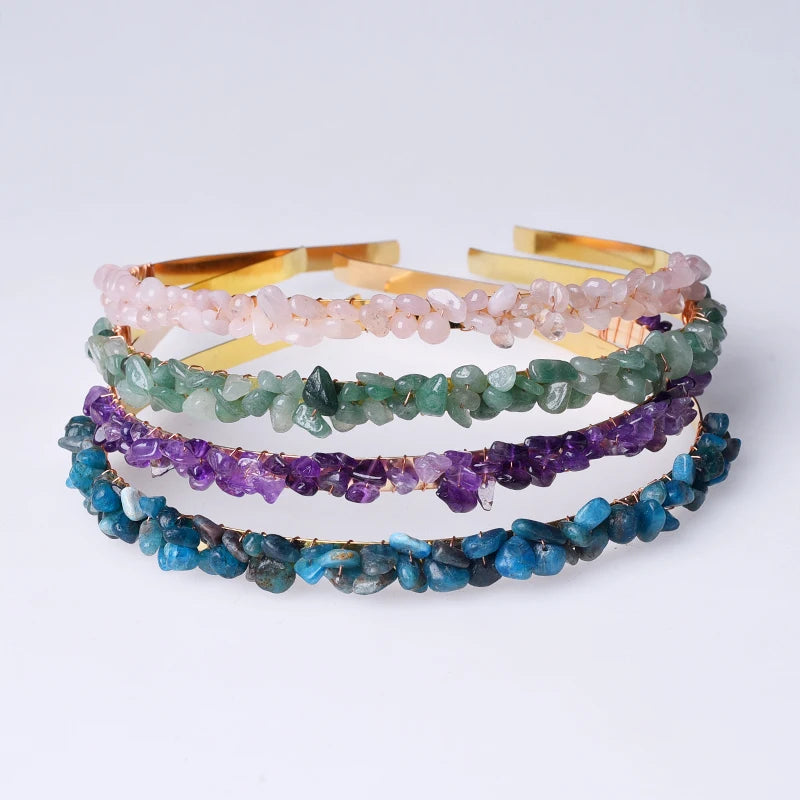 Natural Crystal Chip Rose Quartz Hair Band Colourful Crystal Craft DIY Women Crystal Hairbands for Wedding Gift