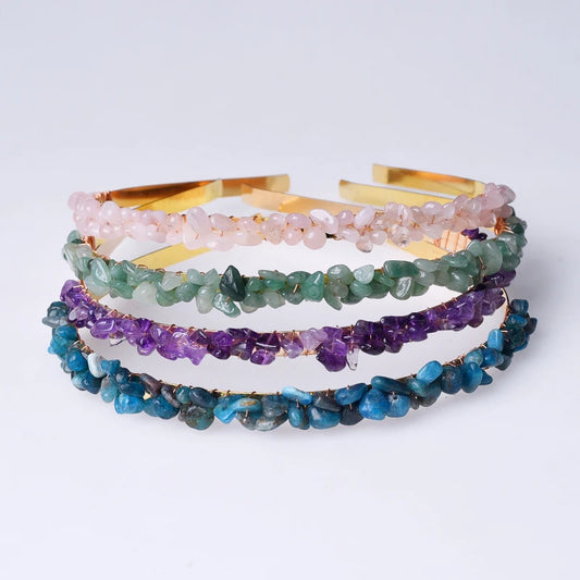 Natural Crystal Chip Rose Quartz Hair Band Colourful Crystal Craft DIY Women Crystal Hairbands for Wedding Gift