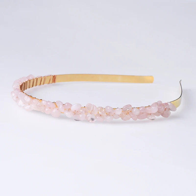 Natural Crystal Chip Rose Quartz Hair Band Colourful Crystal Craft DIY Women Crystal Hairbands for Wedding Gift