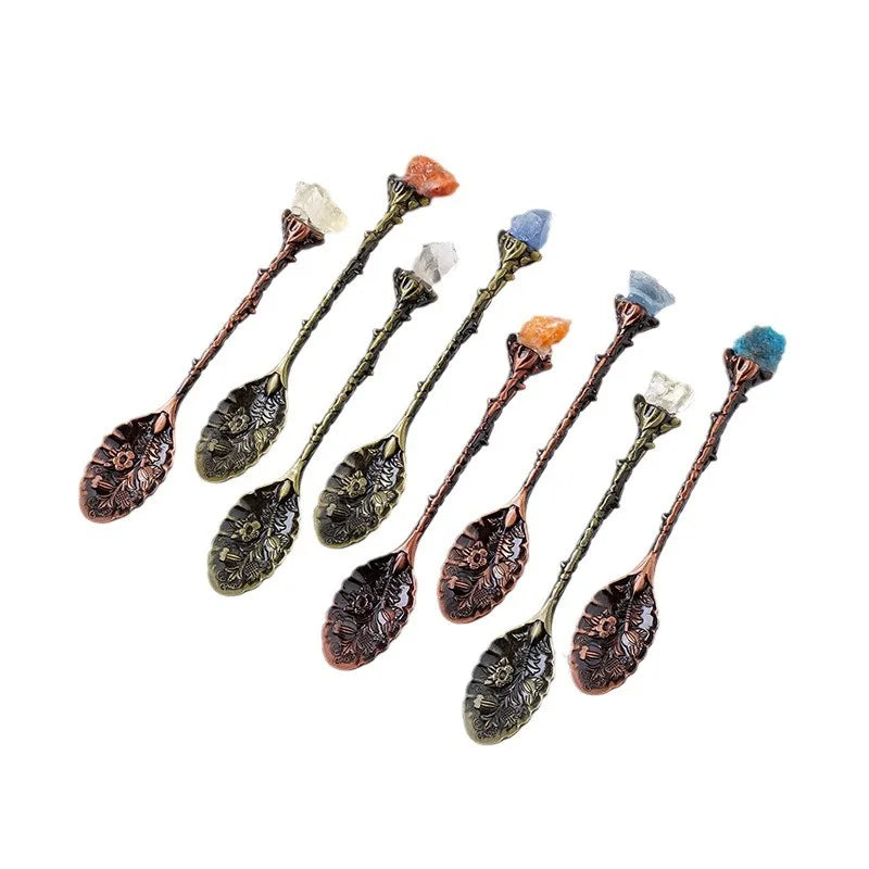 Wholesale Crystals Healing Stone Natural Amethyst Raw Tooth Crystal Rose Gold Mini Dessert Spoon Gifts