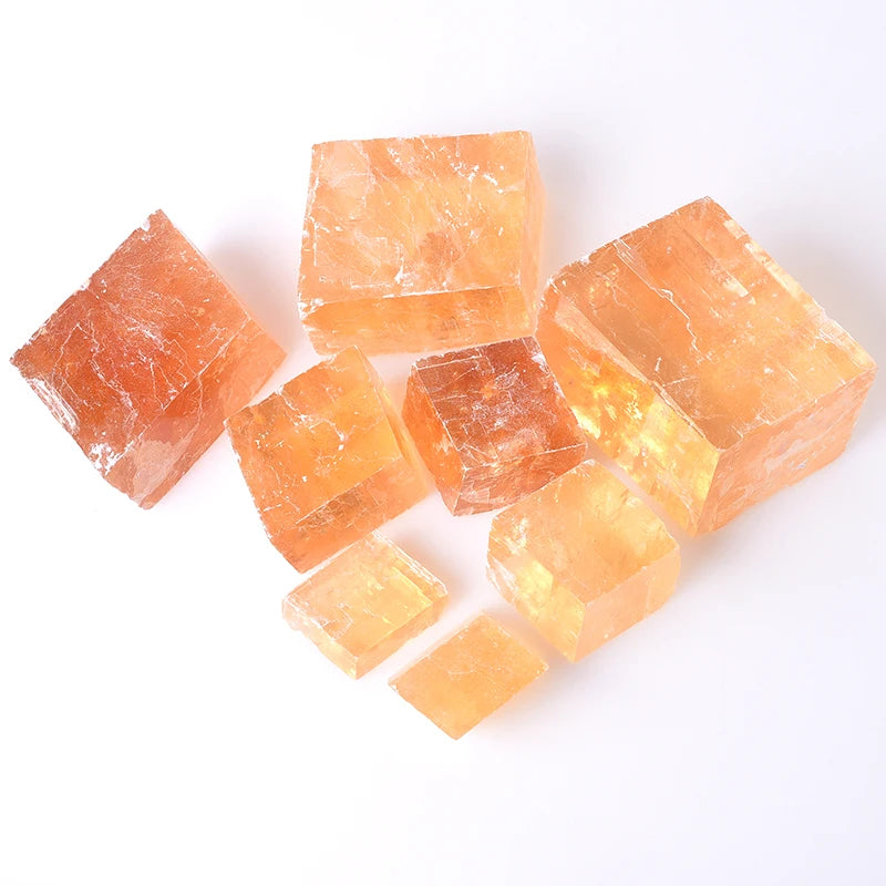 Wholesale Natural Yellow Calcite Cuboid Iceland Spar Cube Optical Calcite For Decoration