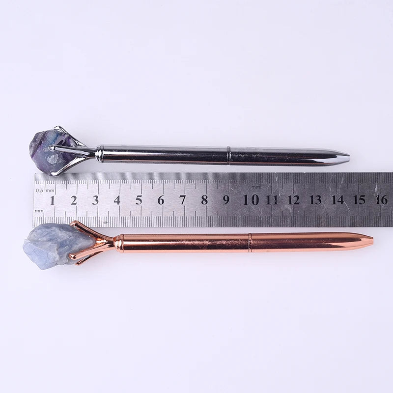 Wholesale Natur Carv Gemstones Golden Silver Metal Pen Handmade Crystal Crafts Natural Stone Raw Crystal Pens for Gift
