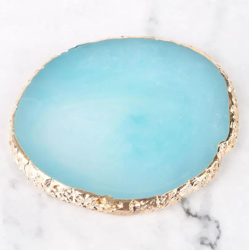 Wholesale Crystal Stone Geode Agate Slice Coaster Gold Trim Round Green Blue White Rose DIY Resin Coaster
