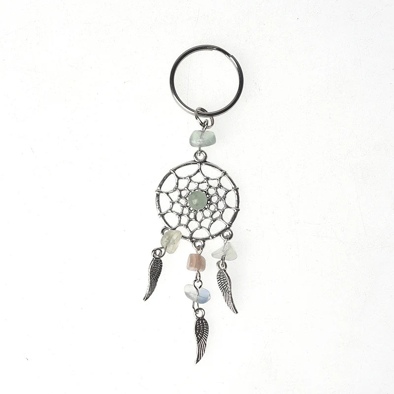 Hot Selling Keyring Stainless Steel Natural Gemstone Crystal Keychain Dreamcatcher Key Ring for Accessories