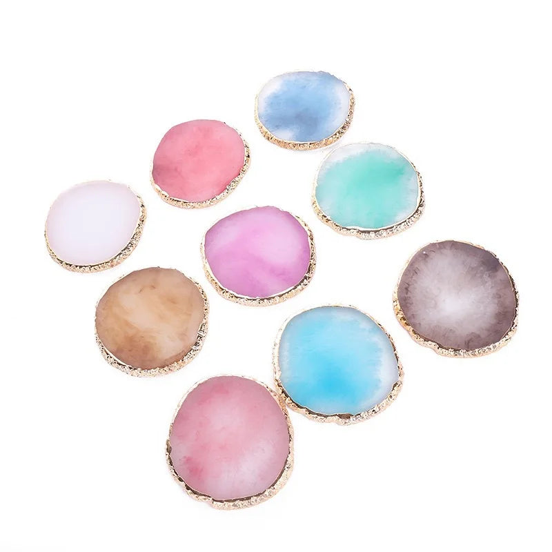 Wholesale Crystal Stone Geode Agate Slice Coaster Gold Trim Round Green Blue White Rose DIY Resin Coaster