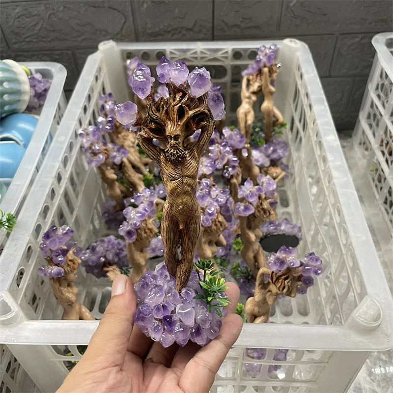 Wholesale Natural Amethyst Crafts Dryad Tree People Amethyst Groot Resin Crafts for Decoration