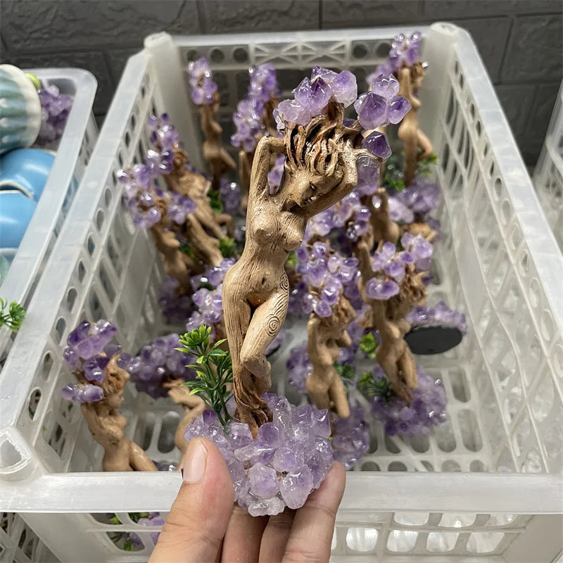 Wholesale Natural Amethyst Crafts Dryad Tree People Amethyst Groot Resin Crafts for Decoration