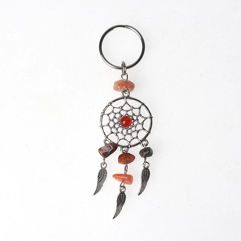 Hot Selling Keyring Stainless Steel Natural Gemstone Crystal Keychain Dreamcatcher Key Ring for Accessories