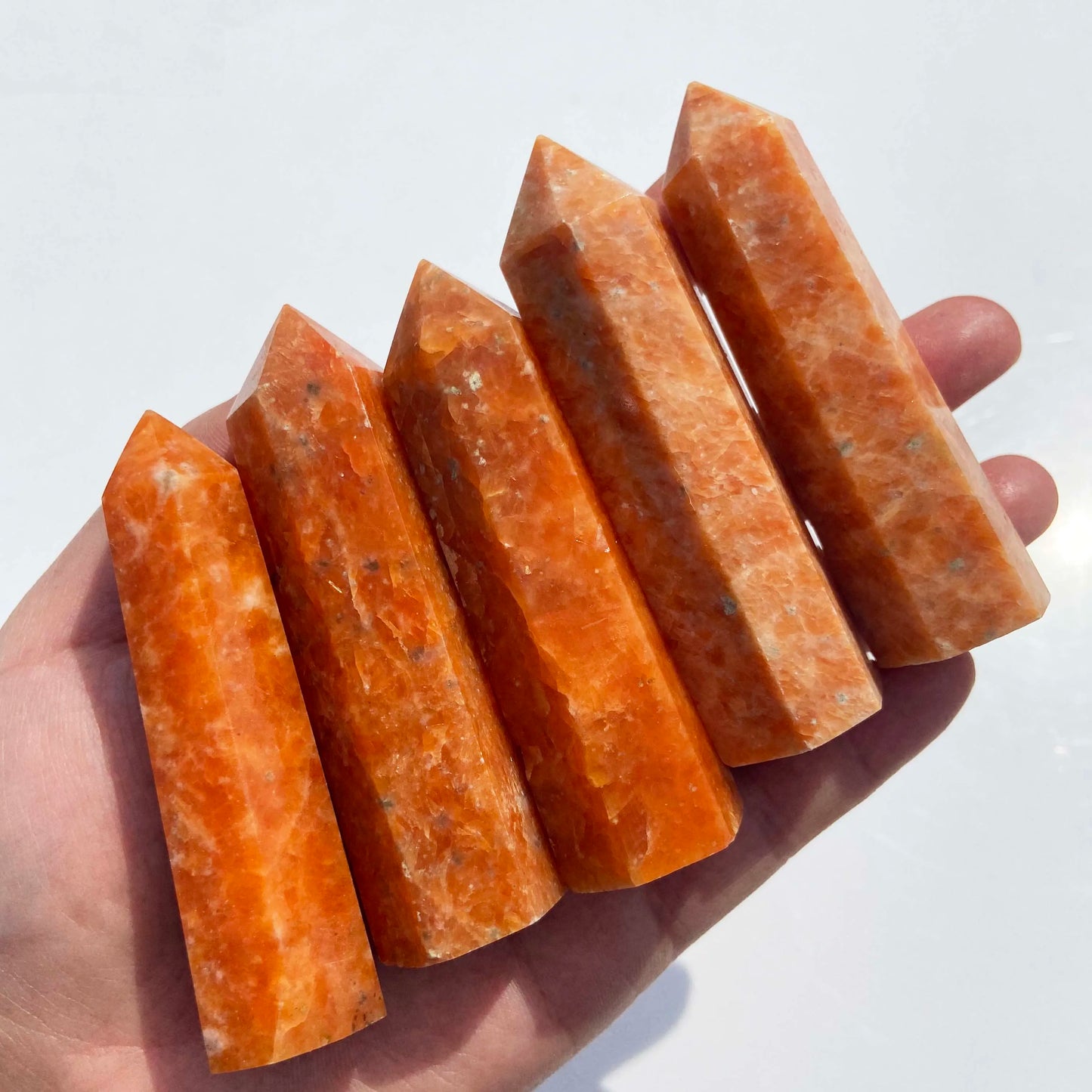 Orange Sunstone Natural Golden Crystal Polished 6 Sides Obelisk Sunstone Tower for Healing