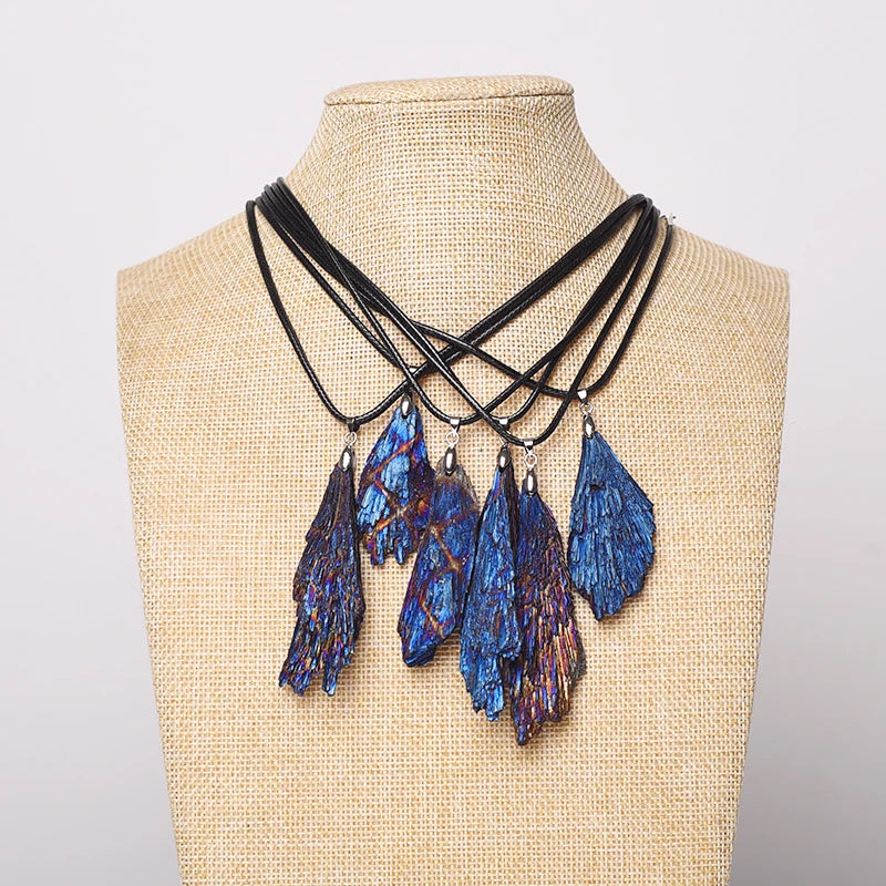 Wholesale Hand Made Angel Aura Black Tourmaline Wings Pendant Irregular Raw Gemstone DIY Crystal Necklace