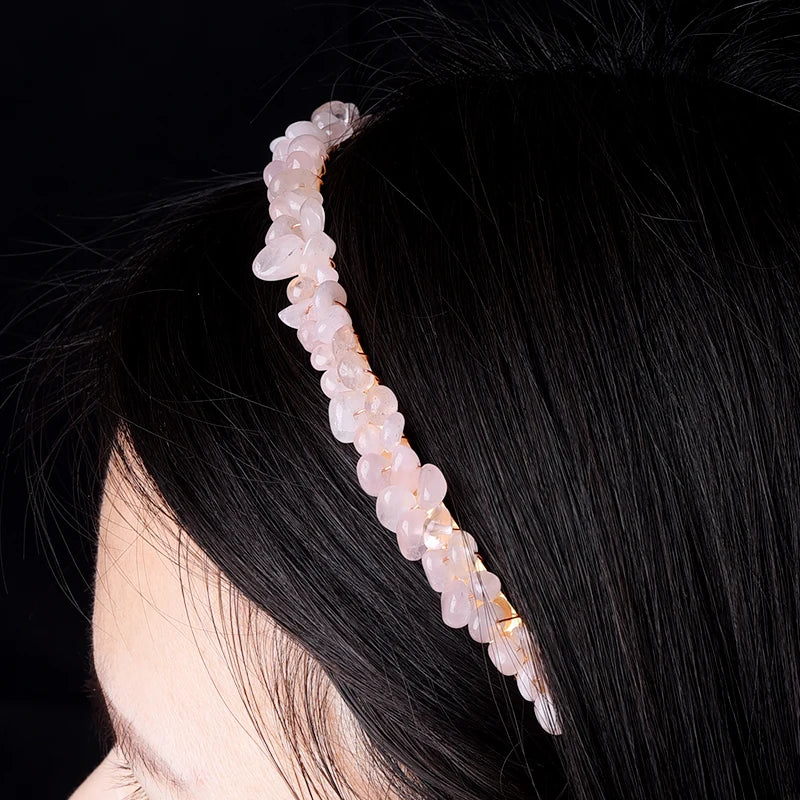 Natural Crystal Chip Rose Quartz Hair Band Colourful Crystal Craft DIY Women Crystal Hairbands for Wedding Gift