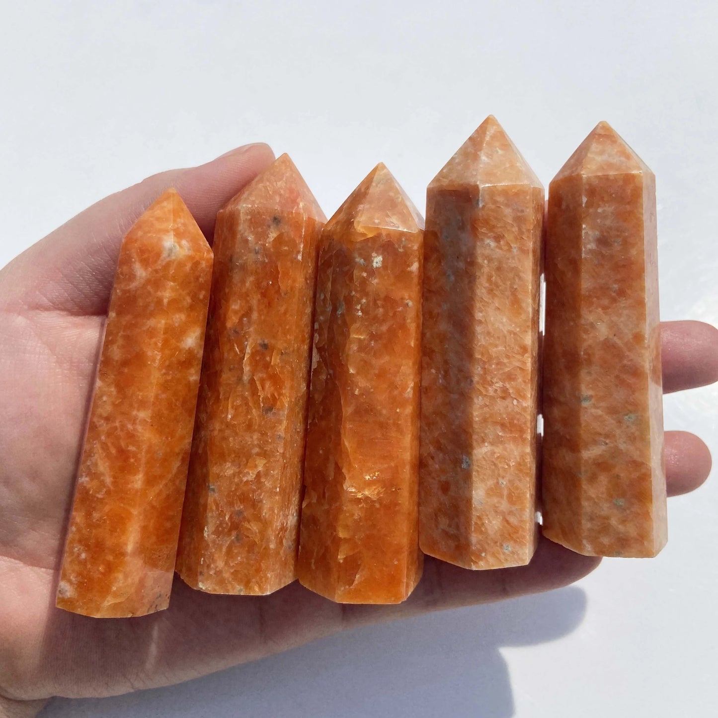 Orange Sunstone Natural Golden Crystal Polished 6 Sides Obelisk Sunstone Tower for Healing