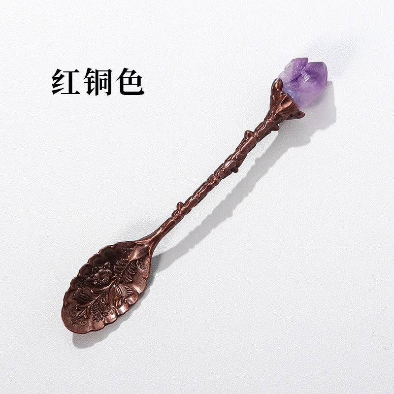 Wholesale Crystals Healing Stone Natural Amethyst Raw Tooth Crystal Rose Gold Mini Dessert Spoon Gifts