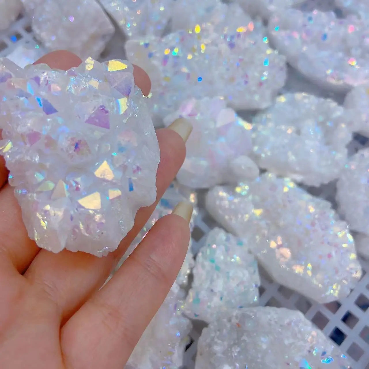 Wholesale Natural High Quality Titanium Rainbow Angel Aura Cluster Crystal Quartz Minerals for Healing