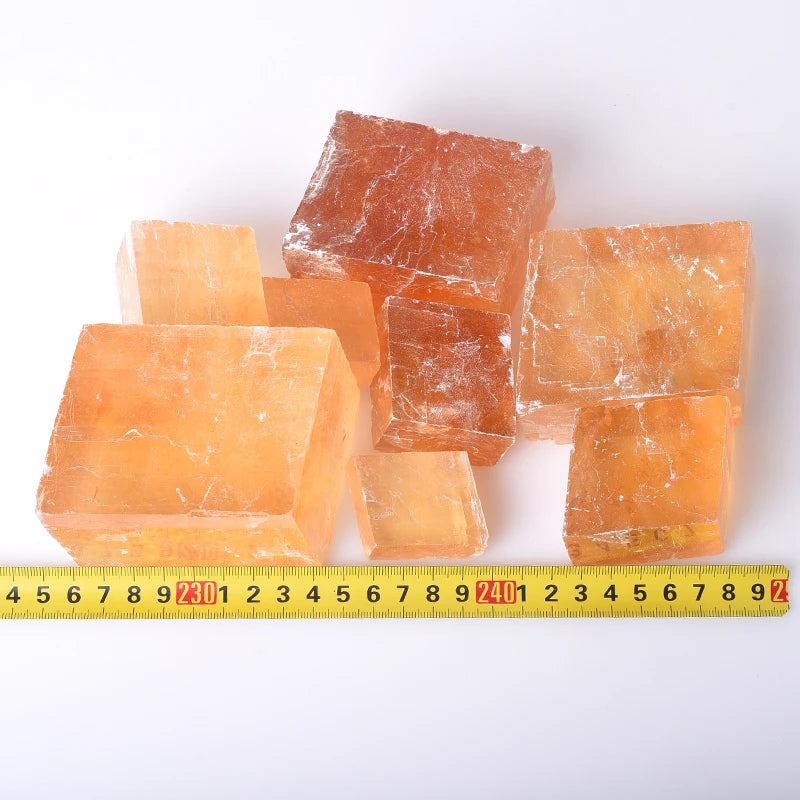 Wholesale Natural Yellow Calcite Cuboid Iceland Spar Cube Optical Calcite For Decoration