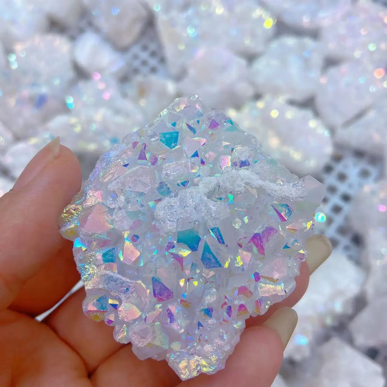 Wholesale Natural High Quality Titanium Rainbow Angel Aura Cluster Crystal Quartz Minerals for Healing
