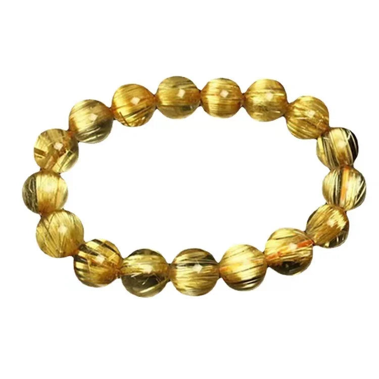 Natural Homemade Yellow Spiritual Bead Golden Rutilated Crystal Quartz Bracelet for Women Natural Water Crystal Bracelet