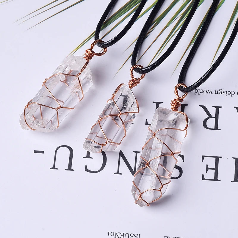 Wholesale Wrapped Clear Quartz Stone Pendants Wire Wrap Healing Stones Crystal Point Pendant