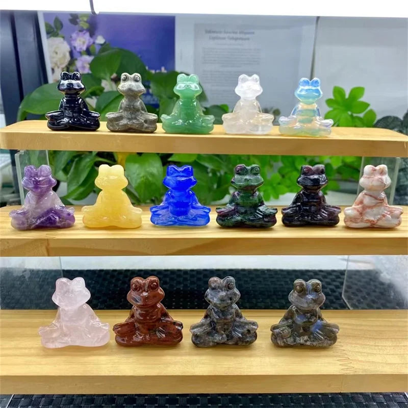 Wholesale natural crystals and stones carvings crafts Yoga Frog carvings Frog for home decoration