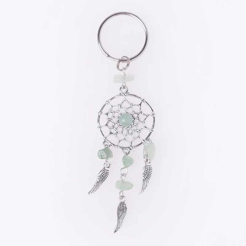 Hot Selling Keyring Stainless Steel Natural Gemstone Crystal Keychain Dreamcatcher Key Ring for Accessories