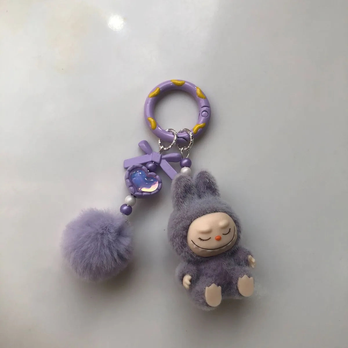 High Quality Mini Flocked Labubu Have a Seat Doll Diy Jewelry Accessories Flocked Labubu Figure Keychain Dolls
