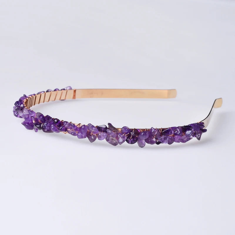 Natural Crystal Chip Rose Quartz Hair Band Colourful Crystal Craft DIY Women Crystal Hairbands for Wedding Gift
