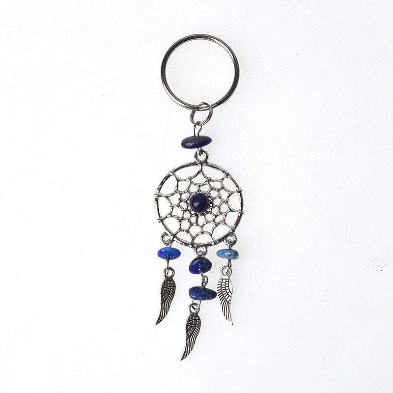 Hot Selling Keyring Stainless Steel Natural Gemstone Crystal Keychain Dreamcatcher Key Ring for Accessories