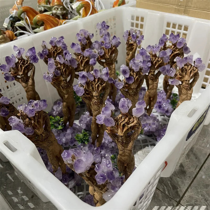 Wholesale Natural Amethyst Crafts Dryad Tree People Amethyst Groot Resin Crafts for Decoration
