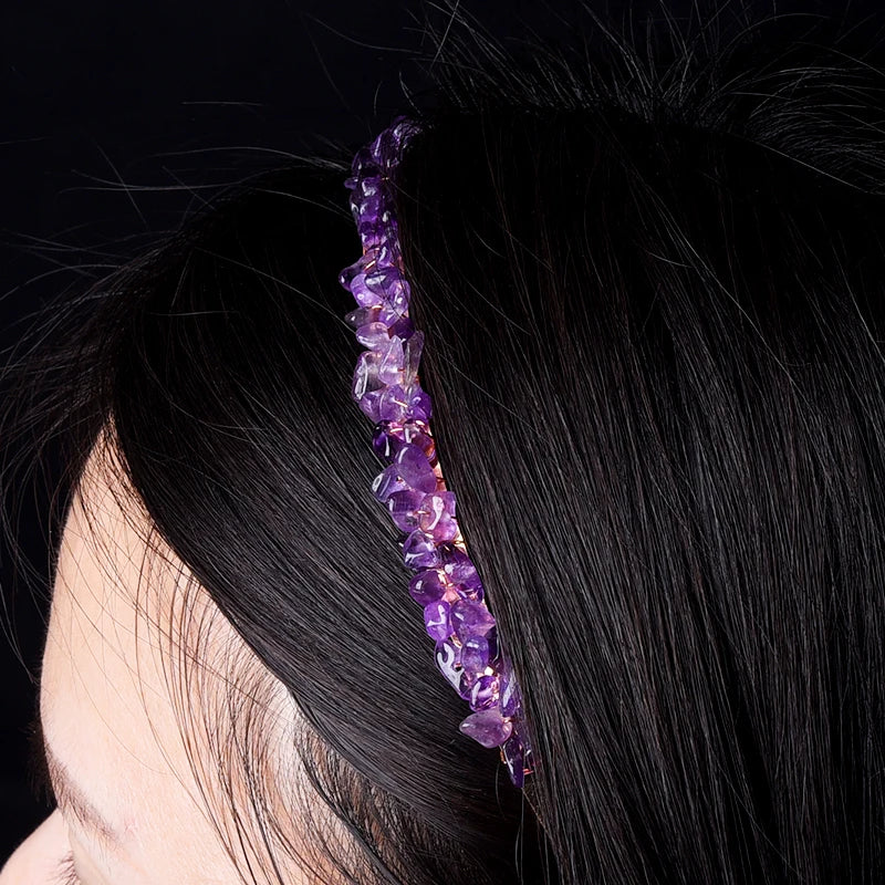 Natural Crystal Chip Rose Quartz Hair Band Colourful Crystal Craft DIY Women Crystal Hairbands for Wedding Gift