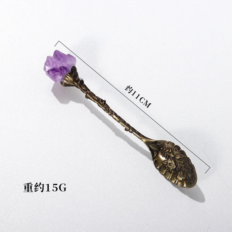 Wholesale Crystals Healing Stone Natural Amethyst Raw Tooth Crystal Rose Gold Mini Dessert Spoon Gifts