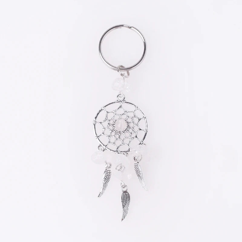 Hot Selling Keyring Stainless Steel Natural Gemstone Crystal Keychain Dreamcatcher Key Ring for Accessories