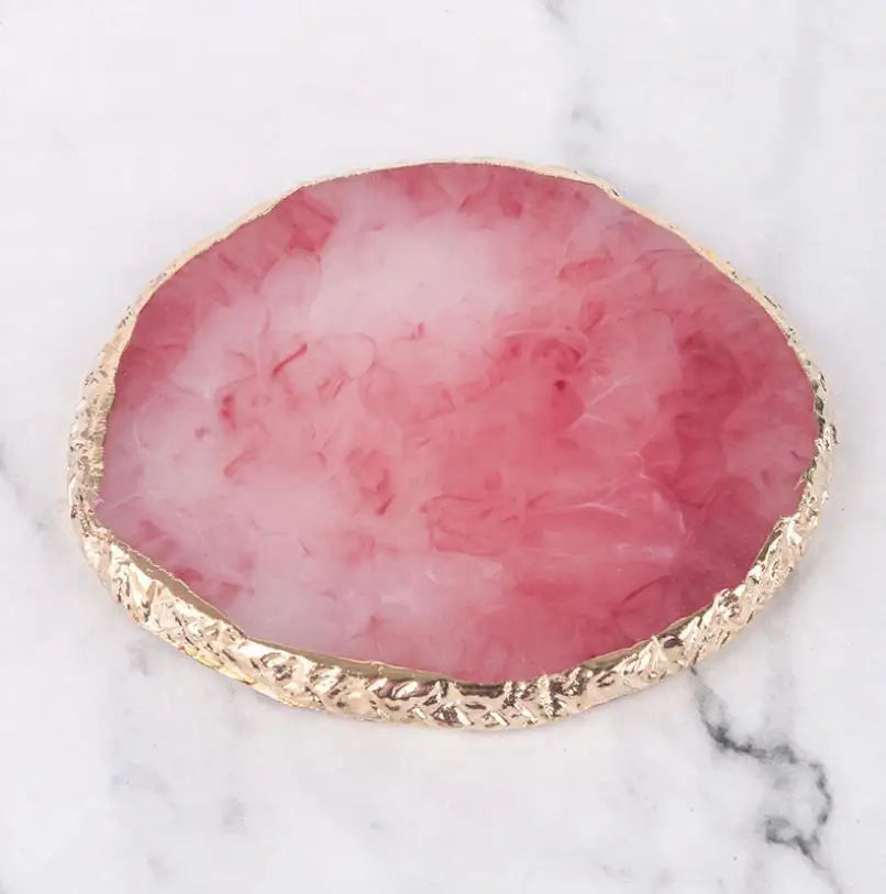 Wholesale Crystal Stone Geode Agate Slice Coaster Gold Trim Round Green Blue White Rose DIY Resin Coaster