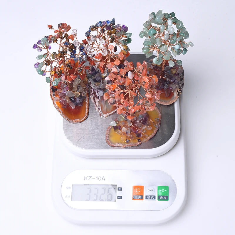 Wholesale Handmade Seven Chakra Tree Crystal Money Tree Ornaments Agate Slice Base Fortune Tree with Natural Stone for Souvenirs