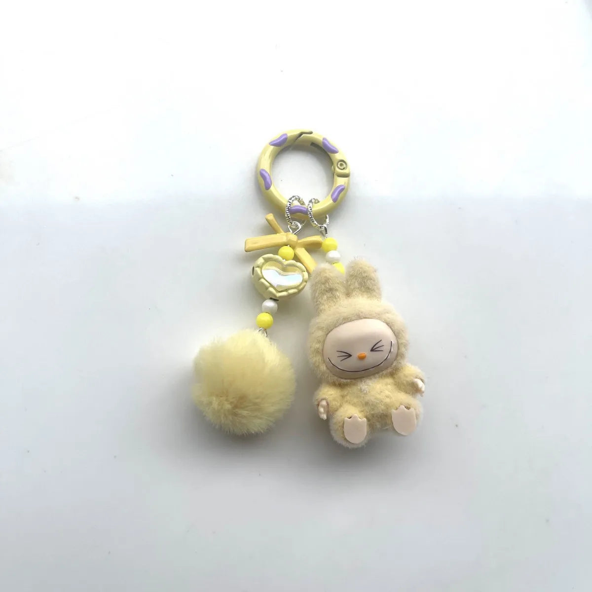 High Quality Mini Flocked Labubu Have a Seat Doll Diy Jewelry Accessories Flocked Labubu Figure Keychain Dolls