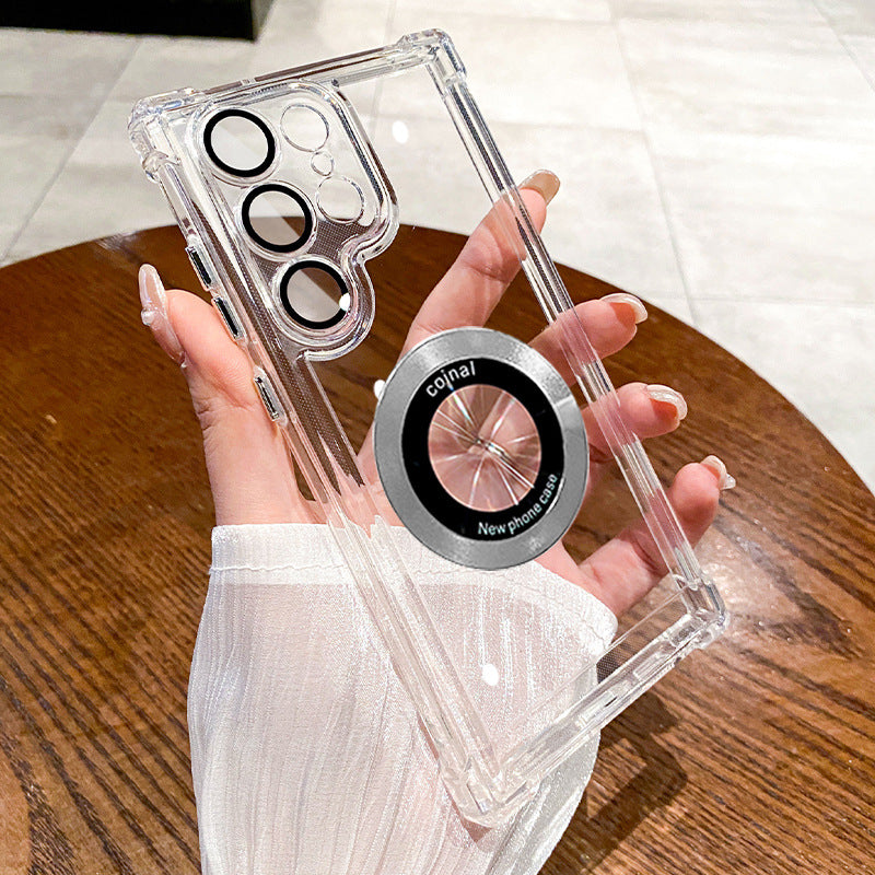 For Samsung S25 ultra phone case four corner airbag anti-fall electroplating magnetic space phone case