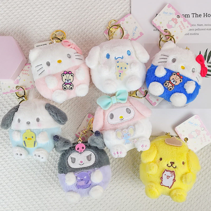 Cute Kuromi pache dog Melody plush keychain coin purse earphone bag student wallet keychain doll pendant