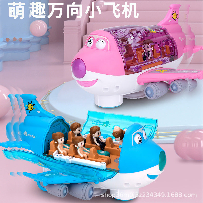 New electric universal cartoon airliner light music rotating aircraft educational children's toys wholesale