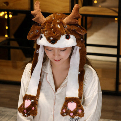 Better Quality Rabbit hat with moving ears Plush sweet and cute internet celebrity airbag hat cartoon gift for men and women