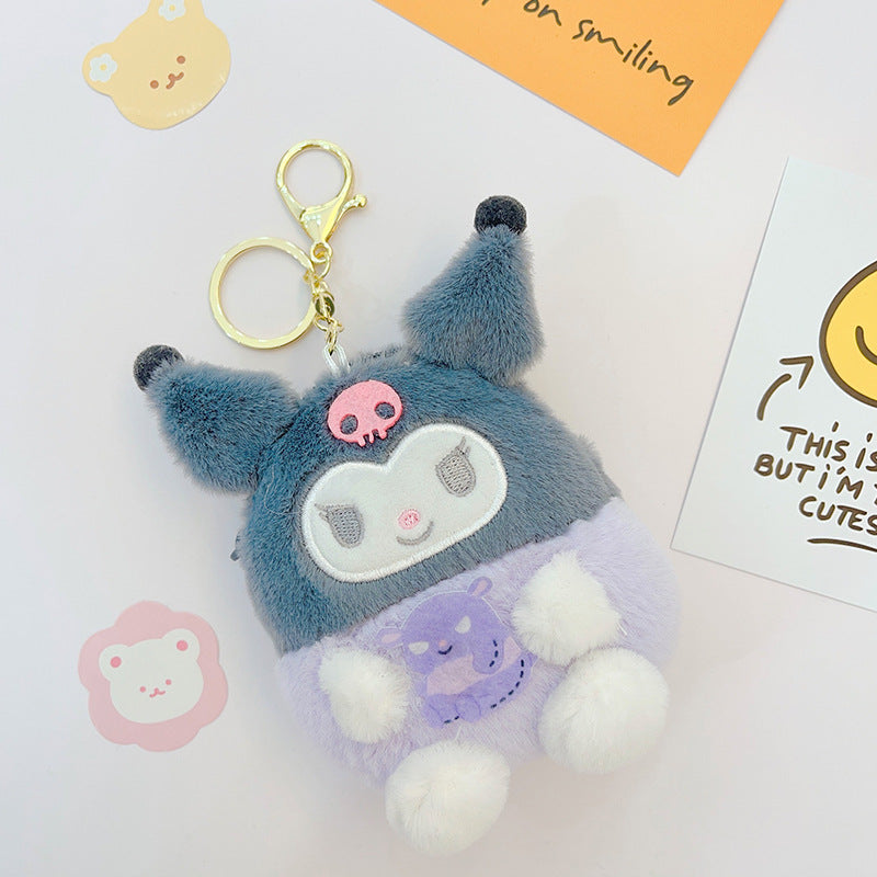 Cute Kuromi pache dog Melody plush keychain coin purse earphone bag student wallet keychain doll pendant