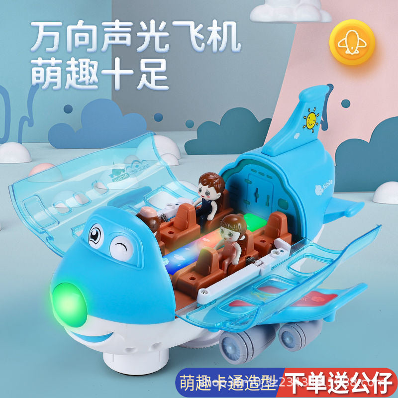 New electric universal cartoon airliner light music rotating aircraft educational children's toys wholesale