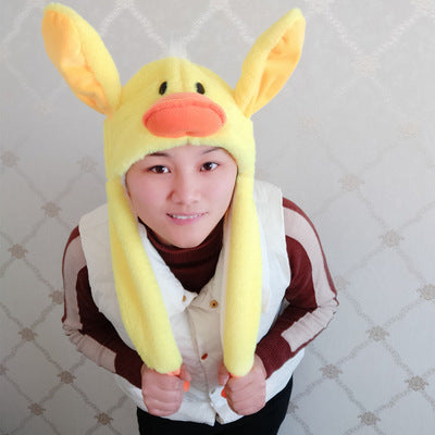 Better Quality Rabbit hat with moving ears Plush sweet and cute internet celebrity airbag hat cartoon gift for men and women