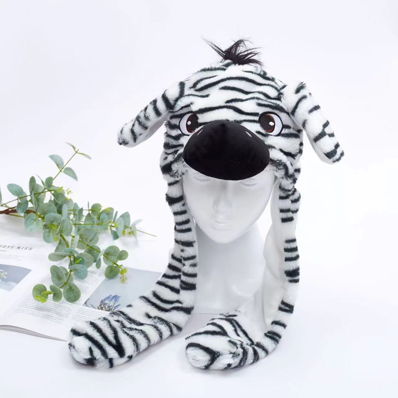 Rabbit ear plush hat airbag hat ears move animal hat plush toy colorful luminescence