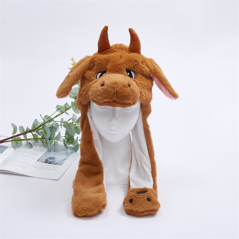 Rabbit ear plush hat airbag hat ears move animal hat plush toy colorful luminescence