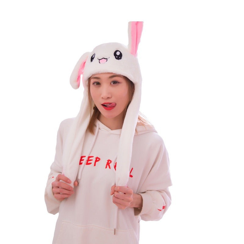 Creative rabbit hat with moving ears with light Tiktok hot sale plush hats
