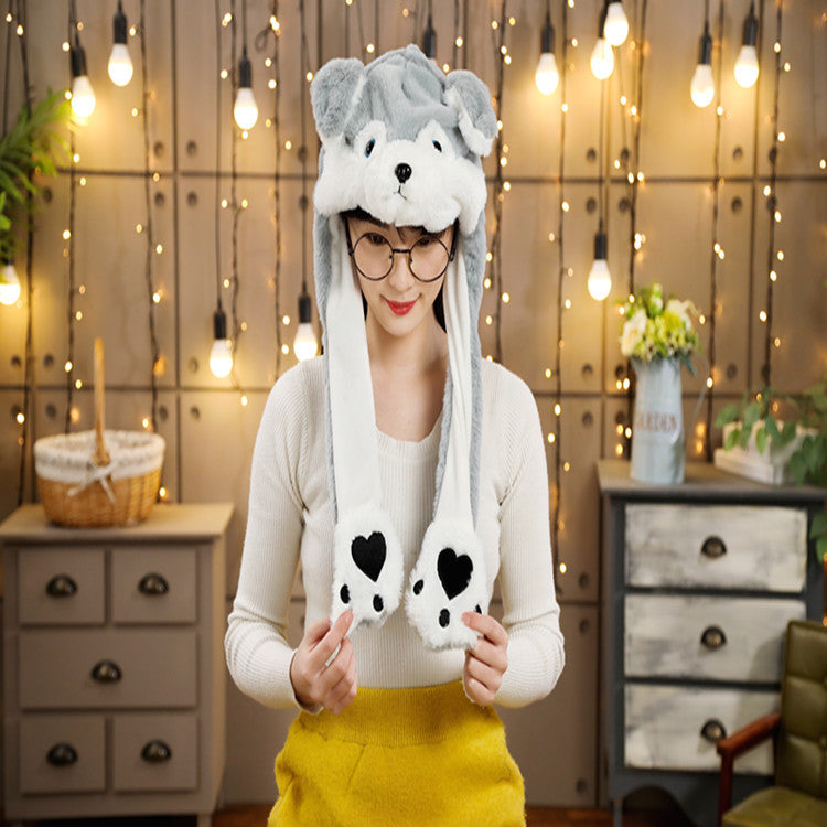 Rabbit ear plush hat airbag hat ears move animal hat plush toy colorful luminescence
