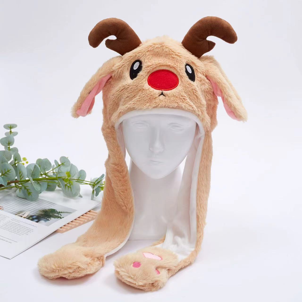 Rabbit ear plush hat airbag hat ears move animal hat plush toy colorful luminescence