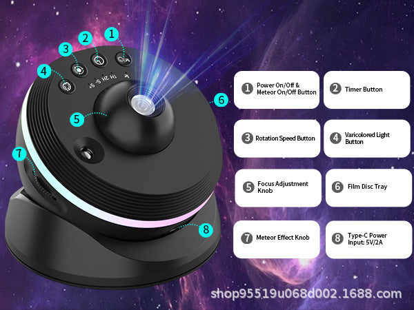 2025 New Product starry sky Galaxy projector lamp meteor space mirror 6th Black