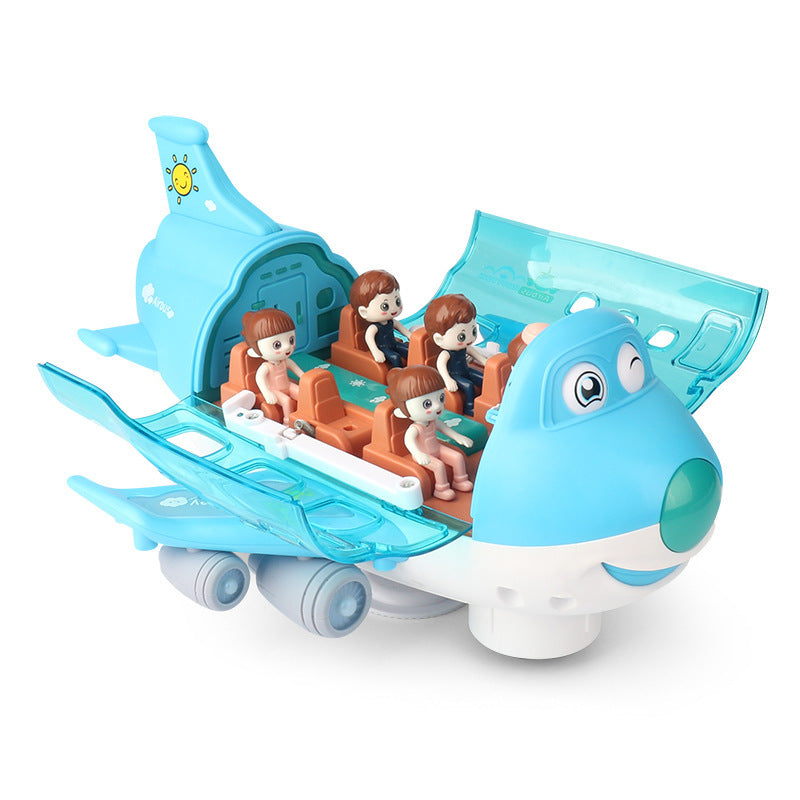 New electric universal cartoon airliner light music rotating aircraft educational children's toys wholesale