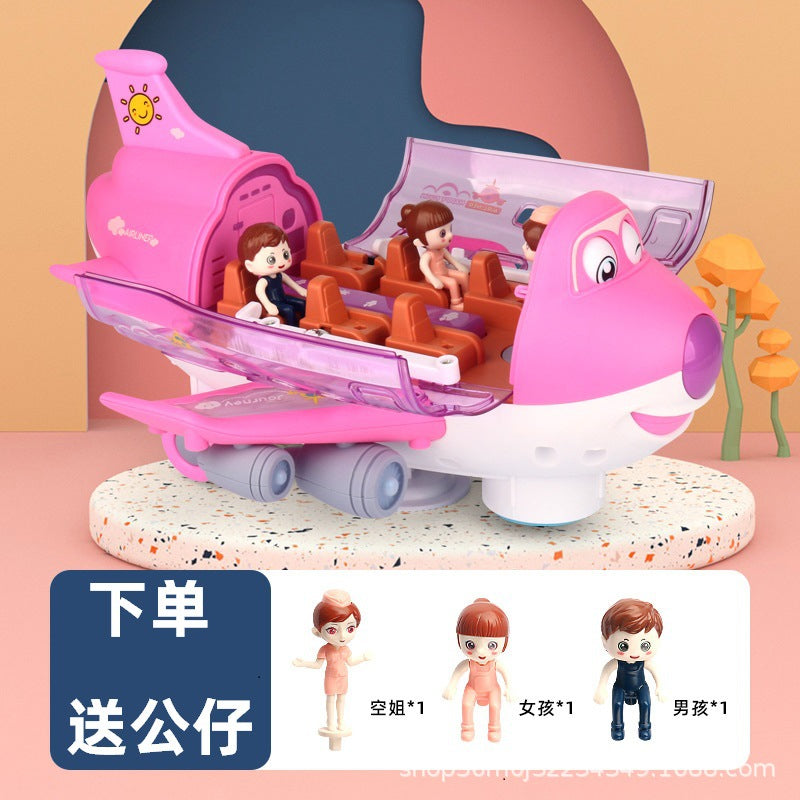 New electric universal cartoon airliner light music rotating aircraft educational children's toys wholesale